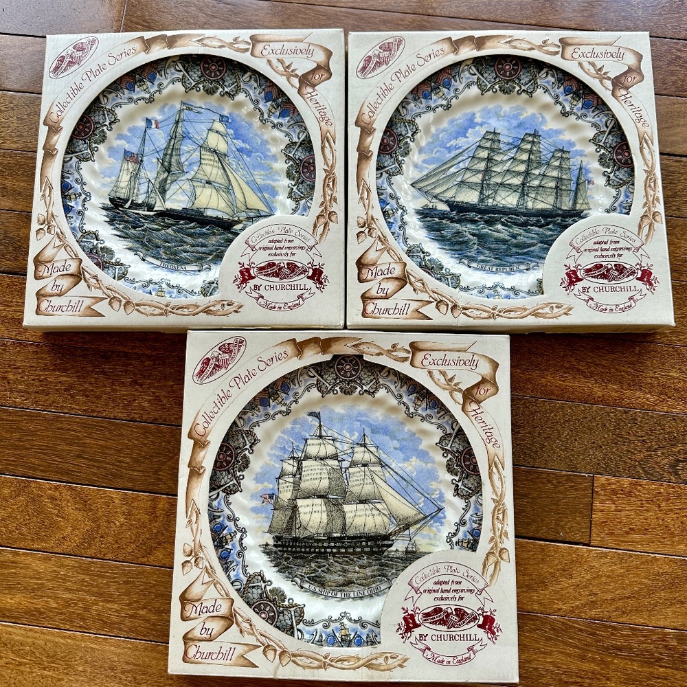 NEW IN BOX Churchill Currier & Ives Tall Ships - Set of 3